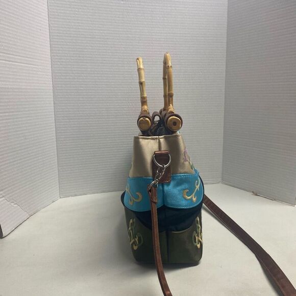 PRESTON & York Embroidered Satin Fabric Handbag With Bamboo Handles Shoulder Tot - Picture 11 of 12
